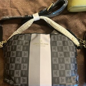 NWT London Fog Gray & Black Crossbody Bag with Checkered Pattern